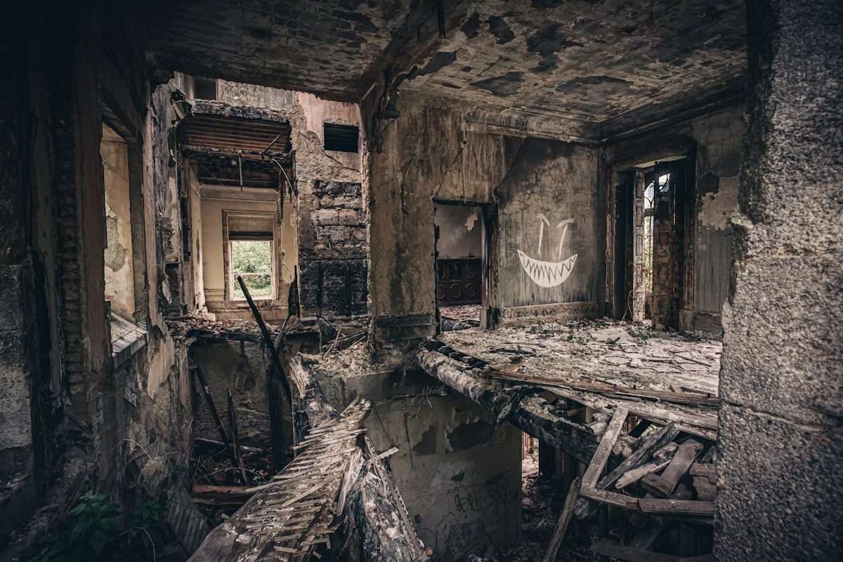 Fire-damaged room interior